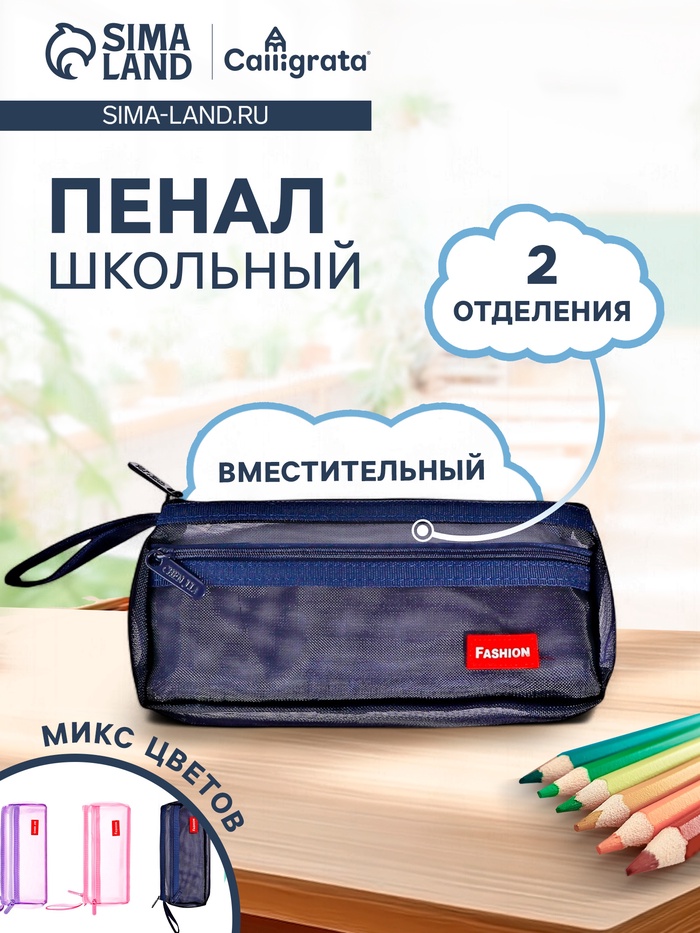 Пенал школьный «Сетка» на молнии, 2 отделения, МИКС