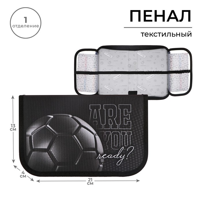 Пенал 1 секция, 130×210×40 мм, 2 откидные планки, тканевый, «Мяч»