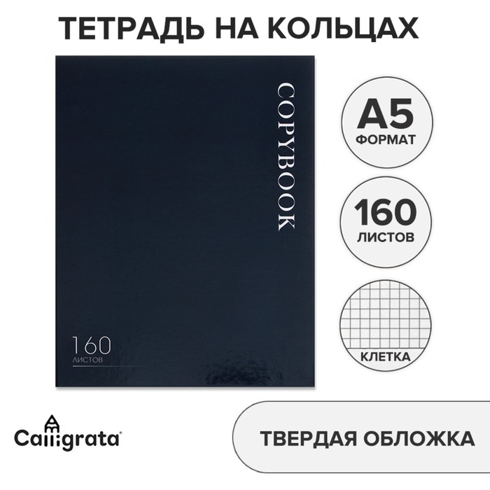 Тетрадь на кольцах A5 160 листов в клетку, Calligrata, MonoTone