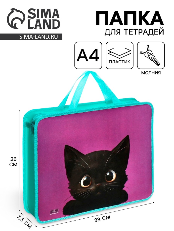 Папка для труда, А4, пластиковая, 33×26×7.5 см «Котик черный» МИКС