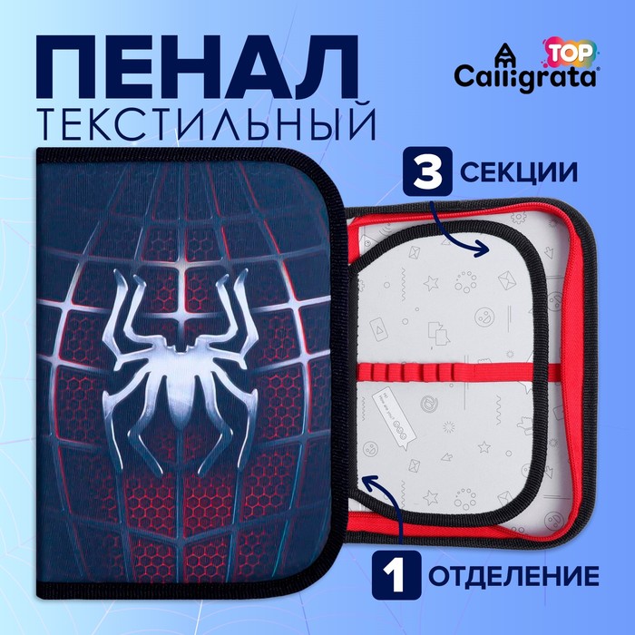Пенал школьный, 3 секции, 14×21×4 см «Паук»