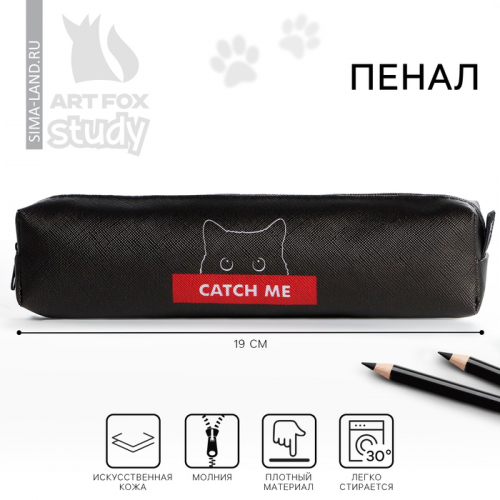 Пенал школьный из искусственной кожи «Кот», 19×8×3 см