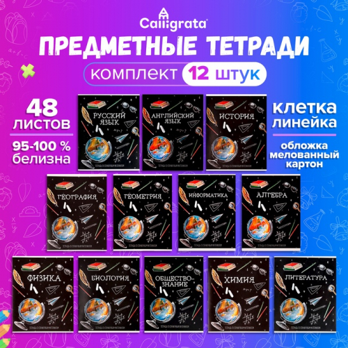 Набор предметных тетрадей 48 листов, Calligrata «Доска», 12 предметов