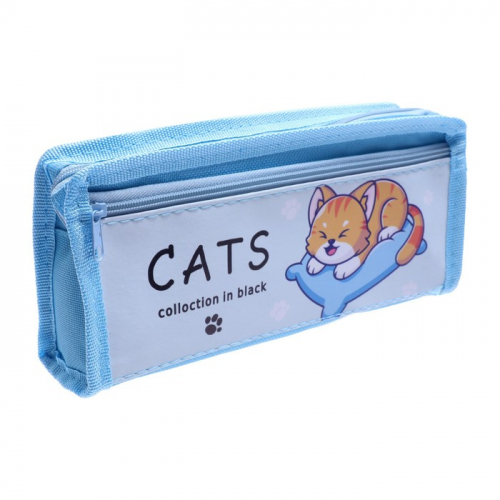 Пенал школьный на молнии Calligrata «Котик», 2 отделения, МИКС