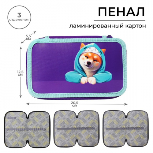 Пенал 3 секции, 125×205×55 мм, «Сиба», ламинированный картон