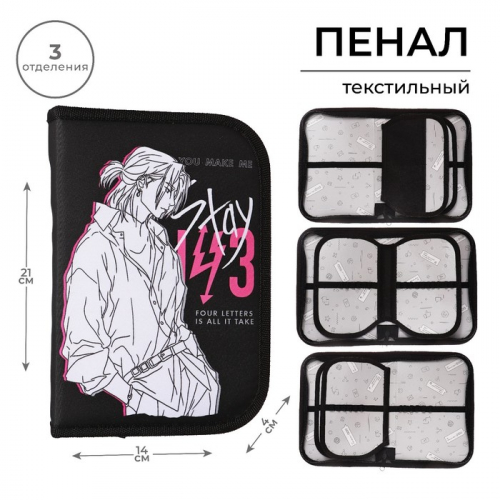 Пенал школьный, 3 секции, 14×21×4 см «Аниме»