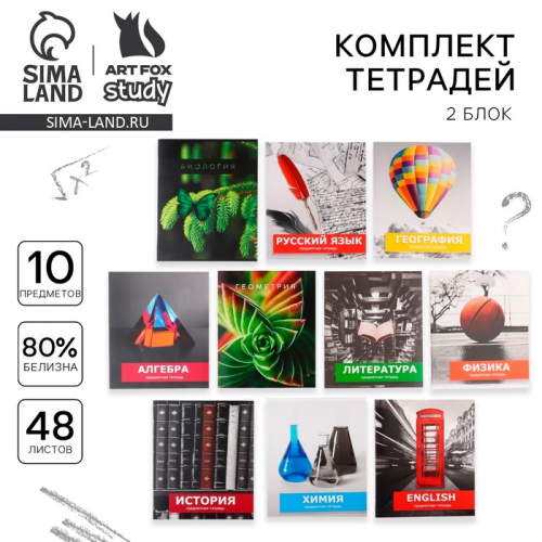 Тетради предметные, 48 л., набор из 10 шт. «Школьные предметы»