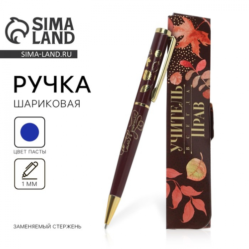 Ручка шариковая в подарочном футляре, металл, синяя паста, 1.0 мм «Учитель всегда прав!»