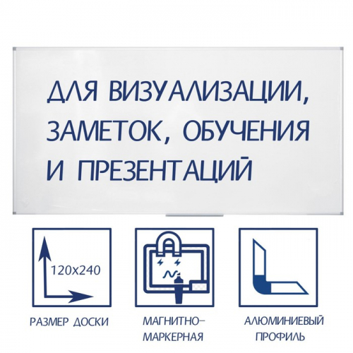 Доска магнитно-маркерная 120×240 см, Calligrata СТАНДАРТ, в алюминиевой рамке, с полочкой