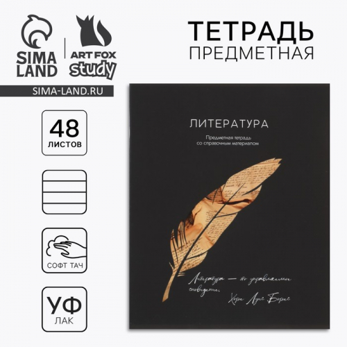 Тетрадь в линейку, предметная, 48 л.,на скрепке, А5 «Силуэт. Литература»