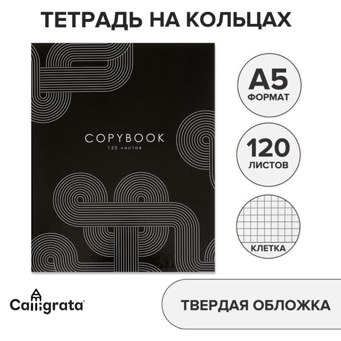 Тетрадь на кольцах A5, 120 листов в клетку, Calligrata «Графика»