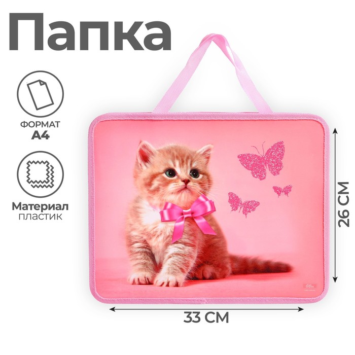Папка для труда, А4, пластиковая, 33×26×7.5 см «Котик»