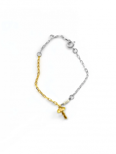 Серебряный браcлет на цепочке «Мухоморы» gold