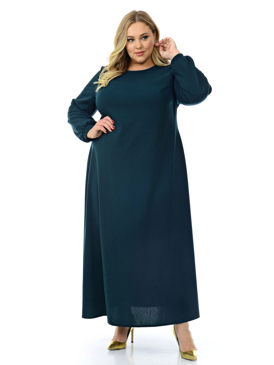 Платье длинное А-силуэта, из крепа с эластаном, изумрудное