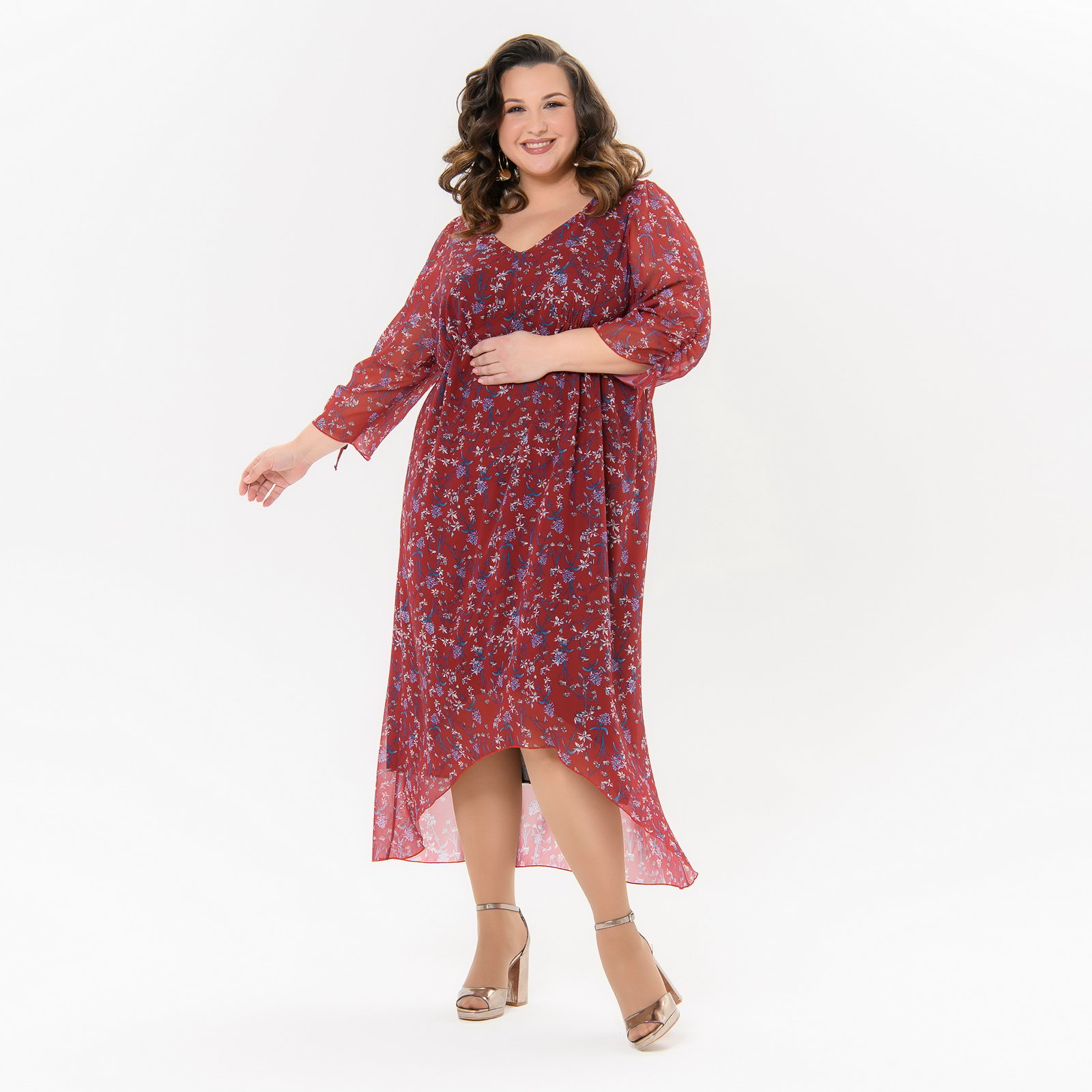 Платье коктейльное, шифон принт