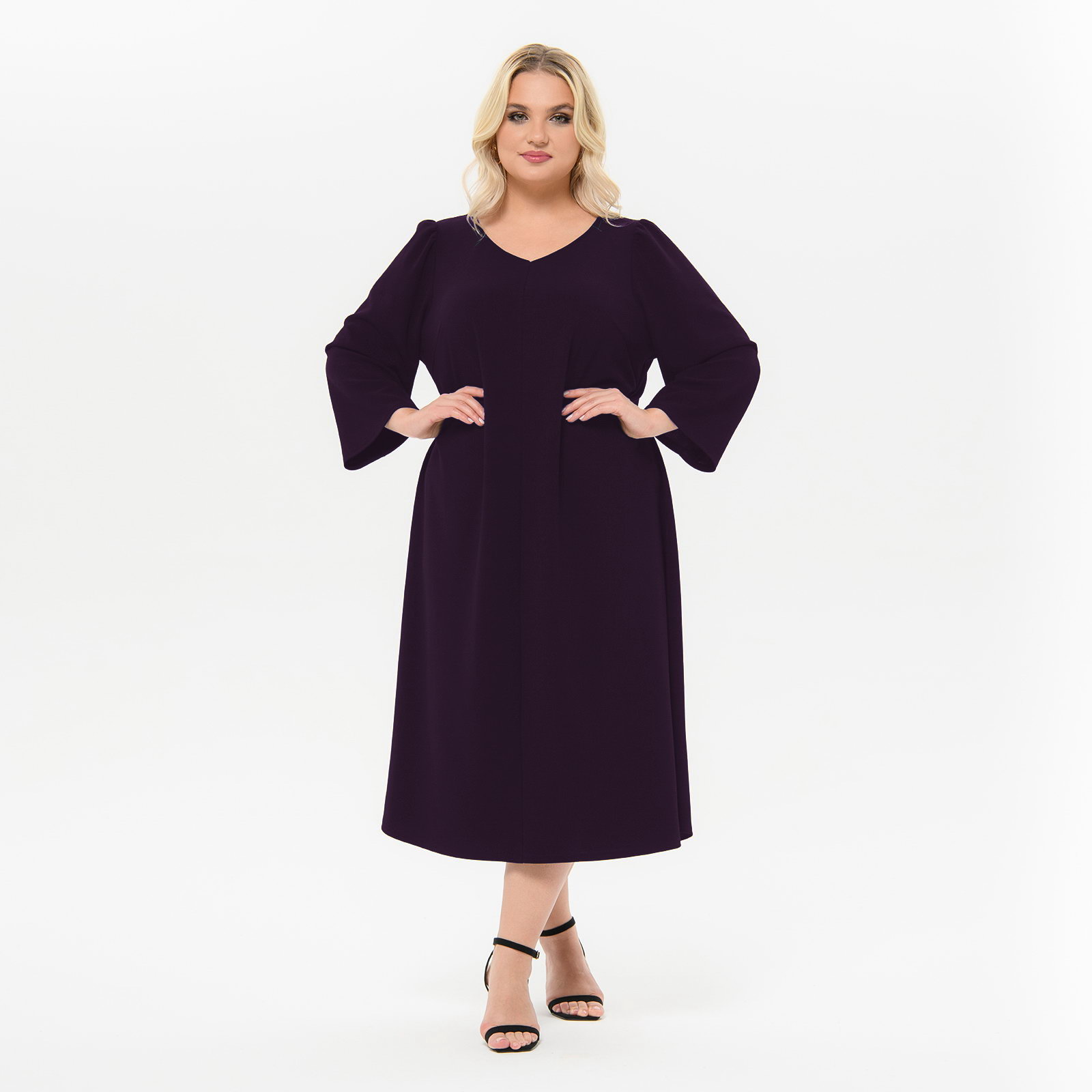 Платье А-силуэта, из плательного крепа, бургунди