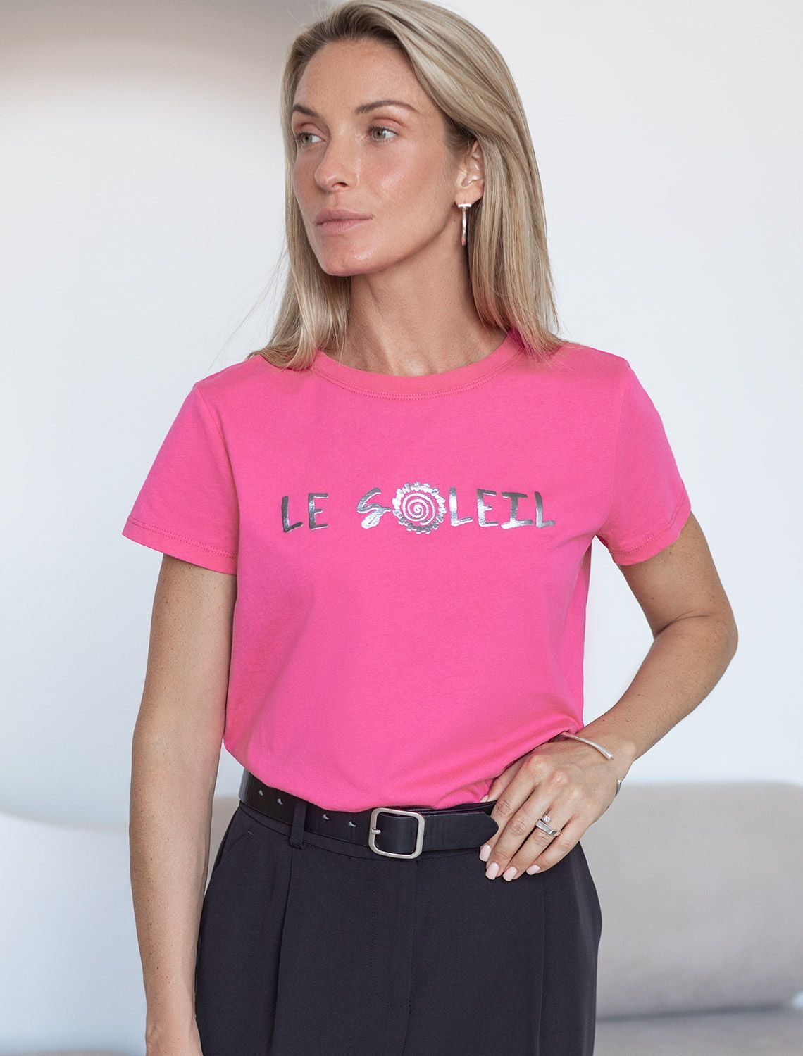 Ст.цена 990р Футболка из 100% хлопка с авторским принтом D49.092 розовая фуксия_le_soleil