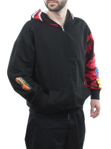 2665 BLACK/RED Толстовка мужская (75% хлопок, 20% полиэстер, 5% спандекс)