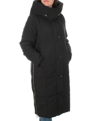 22361 BLACK Пальто зимнее женское облегченное (150 гр. холлофайбера)