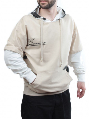 2702 BEIGE/WHITE Толстовка мужская (75% хлопок, 20% полиэстер, 5% спандекс)