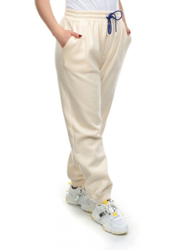 M073 BEIGE Брюки спортивные женские на флисе (85% хлопок, 10% полиэстер, 5% спандекс) 7986
