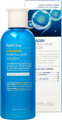 1208 р.  1342 р.  FARMSTAY Collagen Water Full Moist Emulsion увлажняющая эмульсия для лица с коллагеном, 200 мл