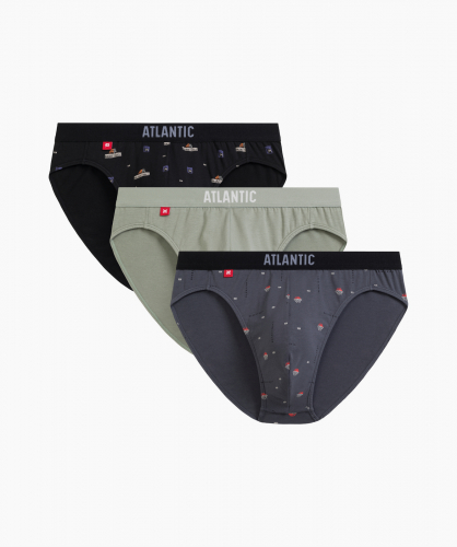 Мужские трусы слипы спорт Atlantic, набор 3 шт., хлопок, черные + светло-зеленые + графитовые, 3MP-194