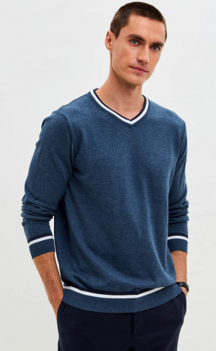 Пуловер однотонный мужской с V-образной горловиной F021-15-0046 jeans melange