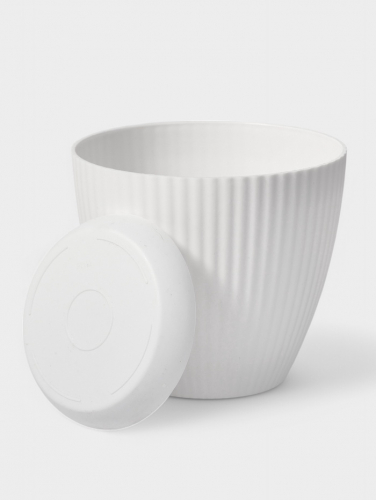 Горшок для цветов с поддоном Ribbed, пластиковый, 15×15×13 см, белый