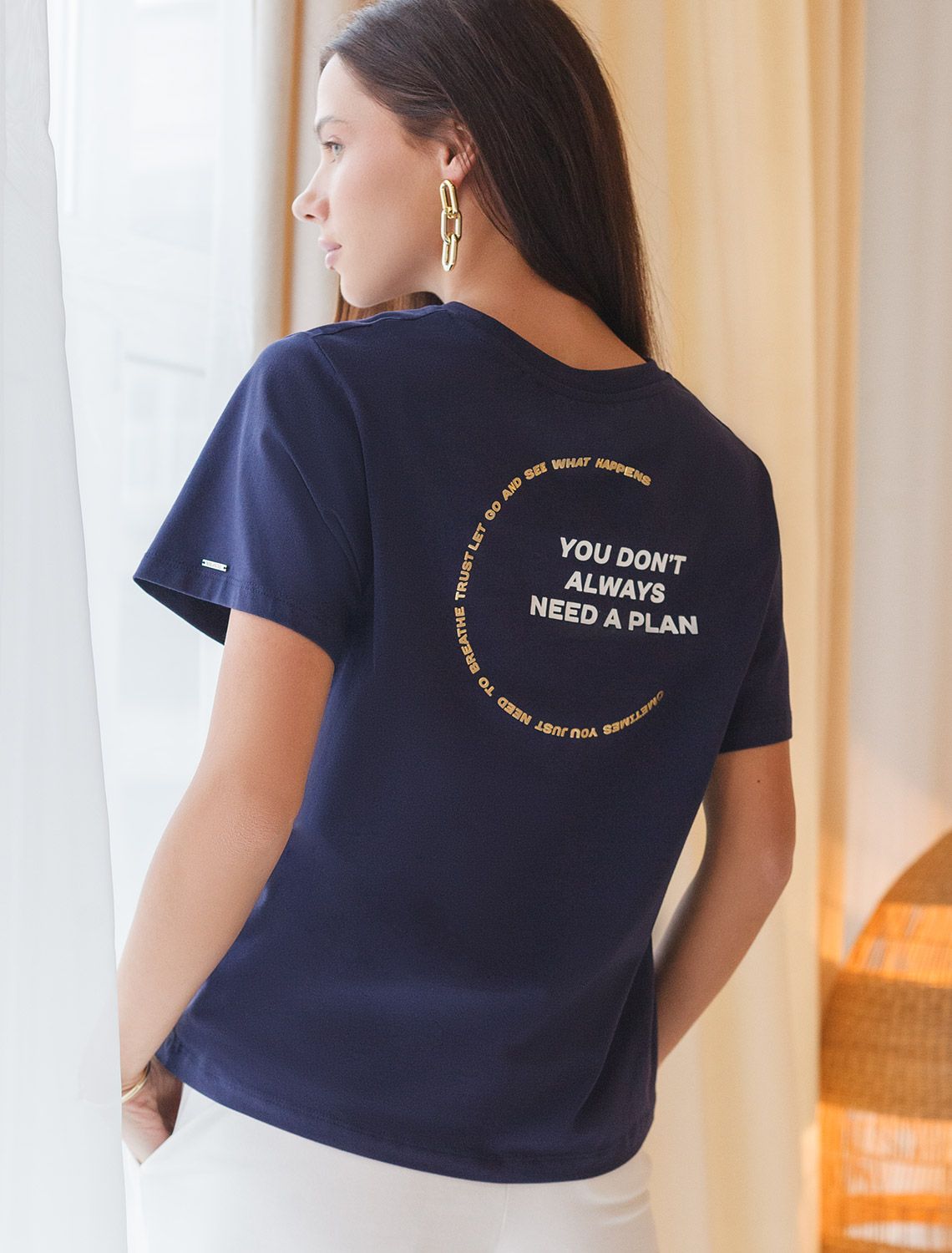 Ст.цена 1390р Футболка из премиального хлопка с принтом фольгой D49.977 темно-синий_yourself