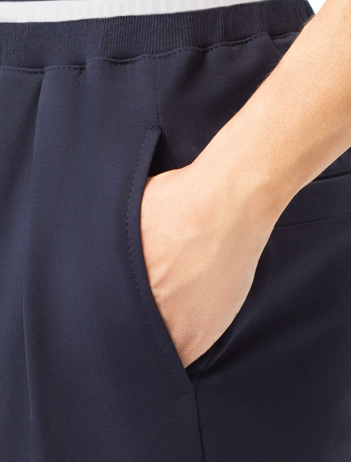 Укороченные широкие брюки из эластичного футера двухнитки D44.141 т.синий