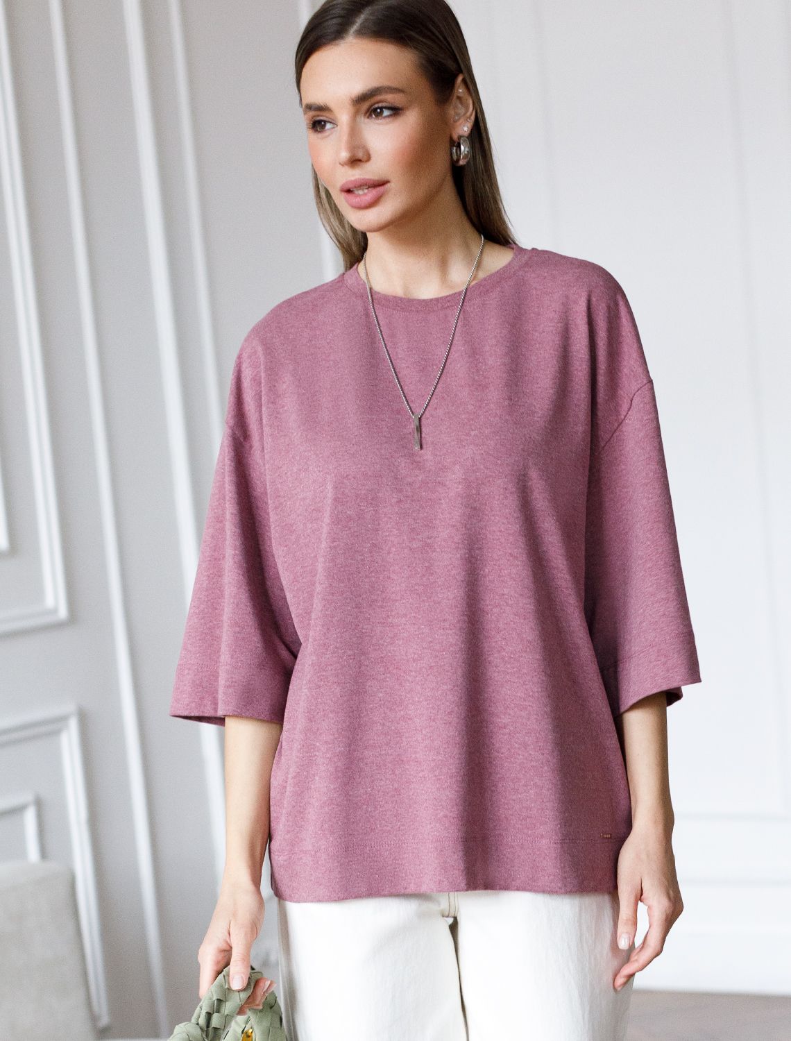 Ст.цена 1350р Свободная футболка из эластичного хлопка D49.004 темно-розовый меланж