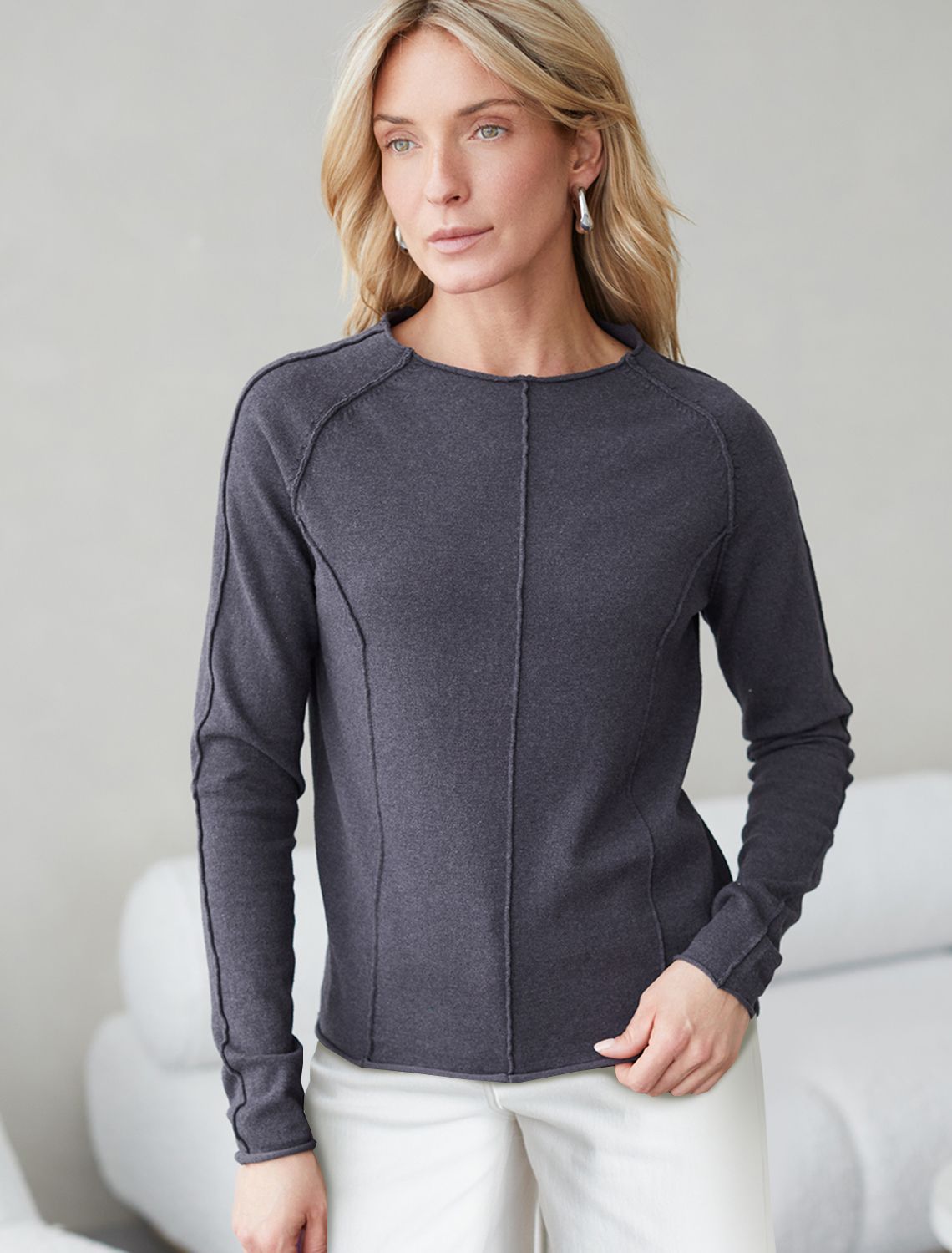 Джемпер тонкой вязки из хлопка с нейлоном D39.354 серый меланж