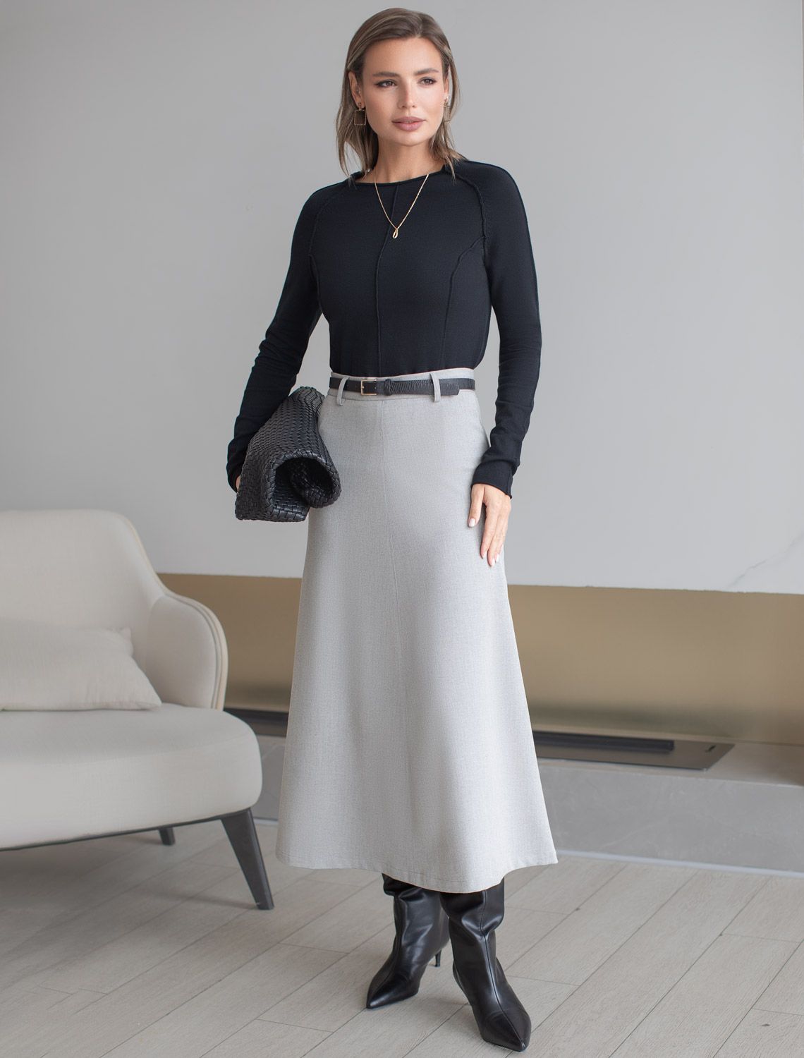 Джемпер тонкой вязки из хлопка с нейлоном D39.354 черный