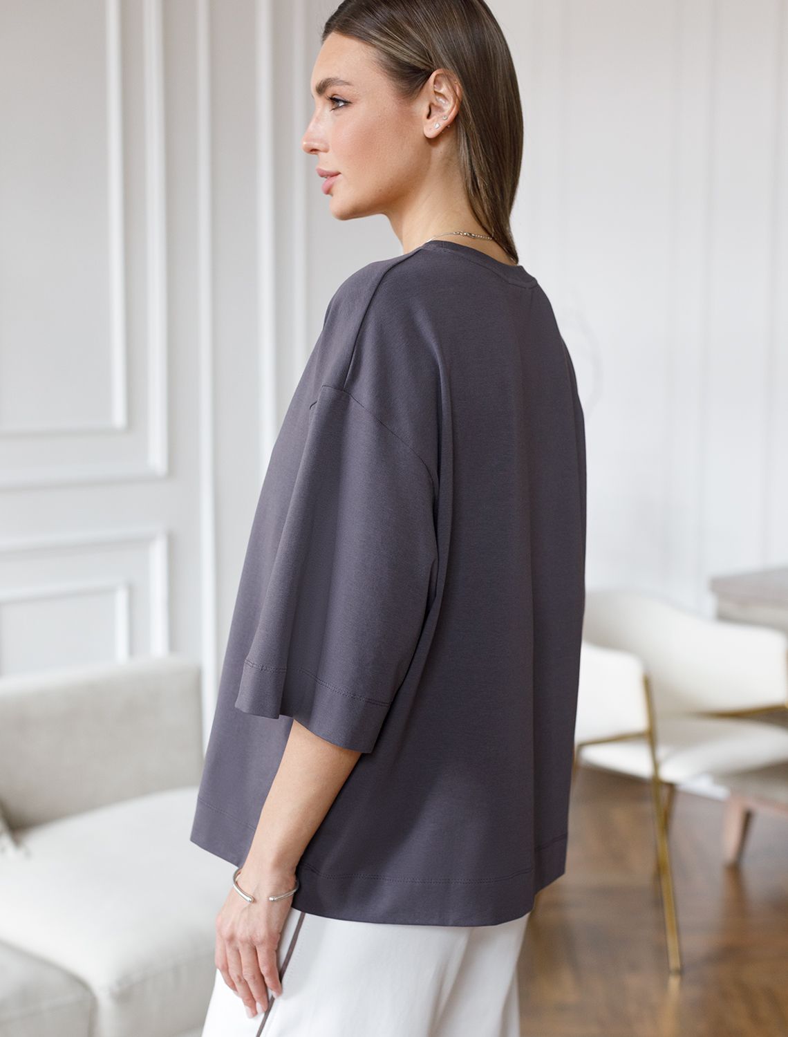 Ст.цена 1350р Свободная футболка из эластичного хлопка D49.004 темно-серый