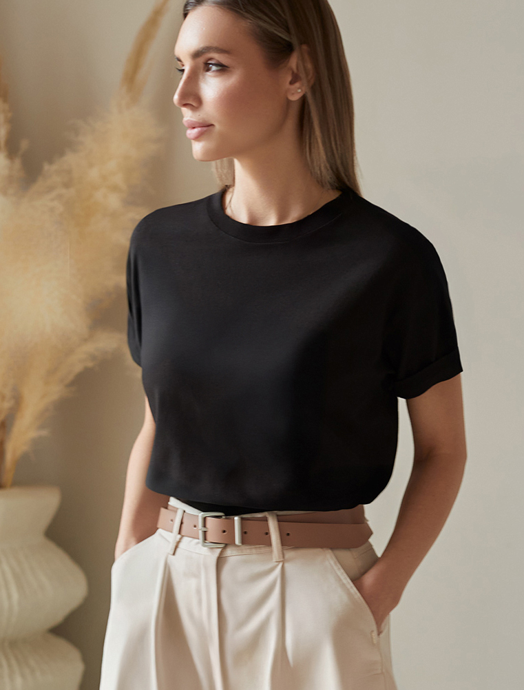 Ст.цена 1290р Футболка из премиального хлопка с эластаном D49.027 черный