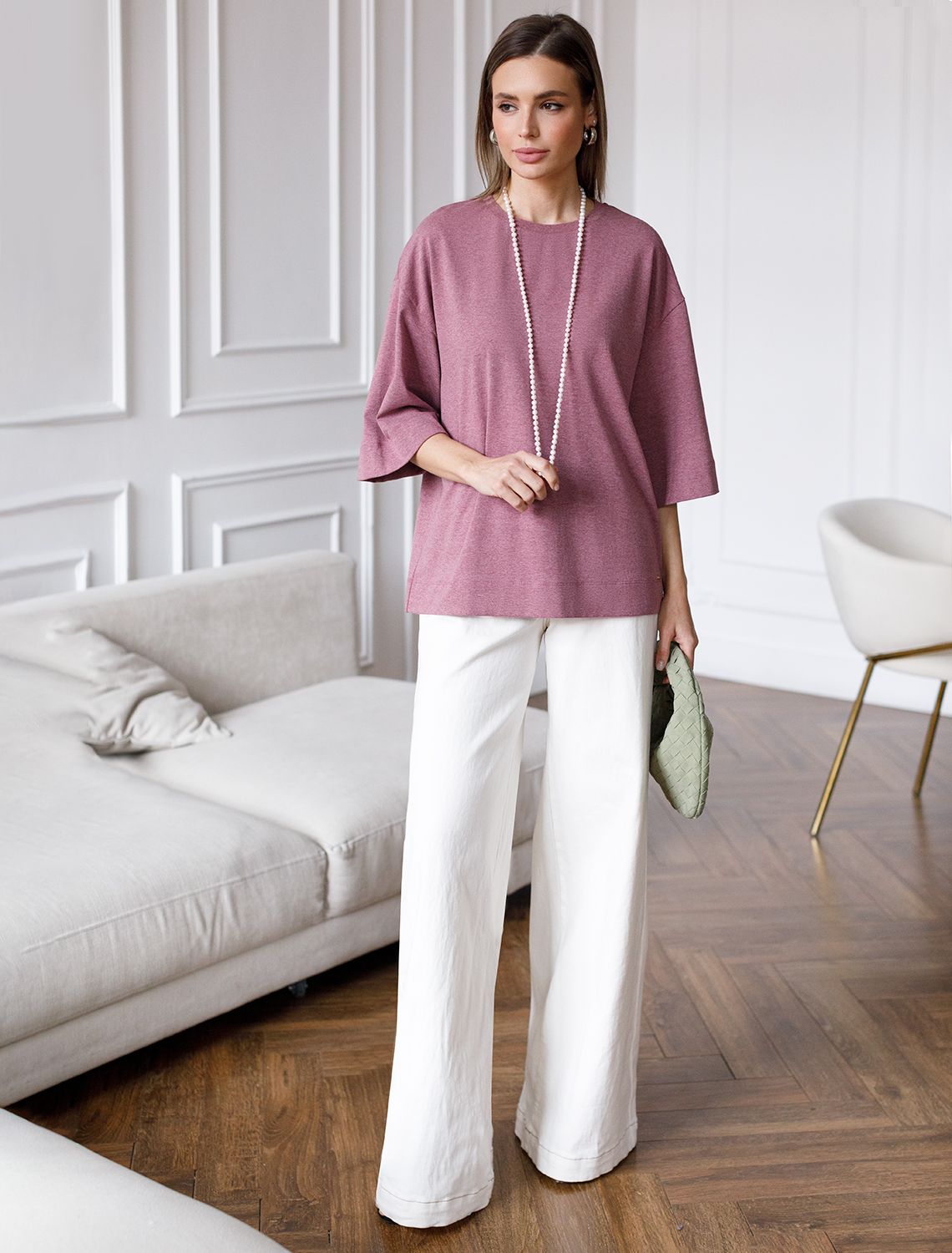 Ст.цена 1350р Свободная футболка из эластичного хлопка D49.004 темно-розовый меланж