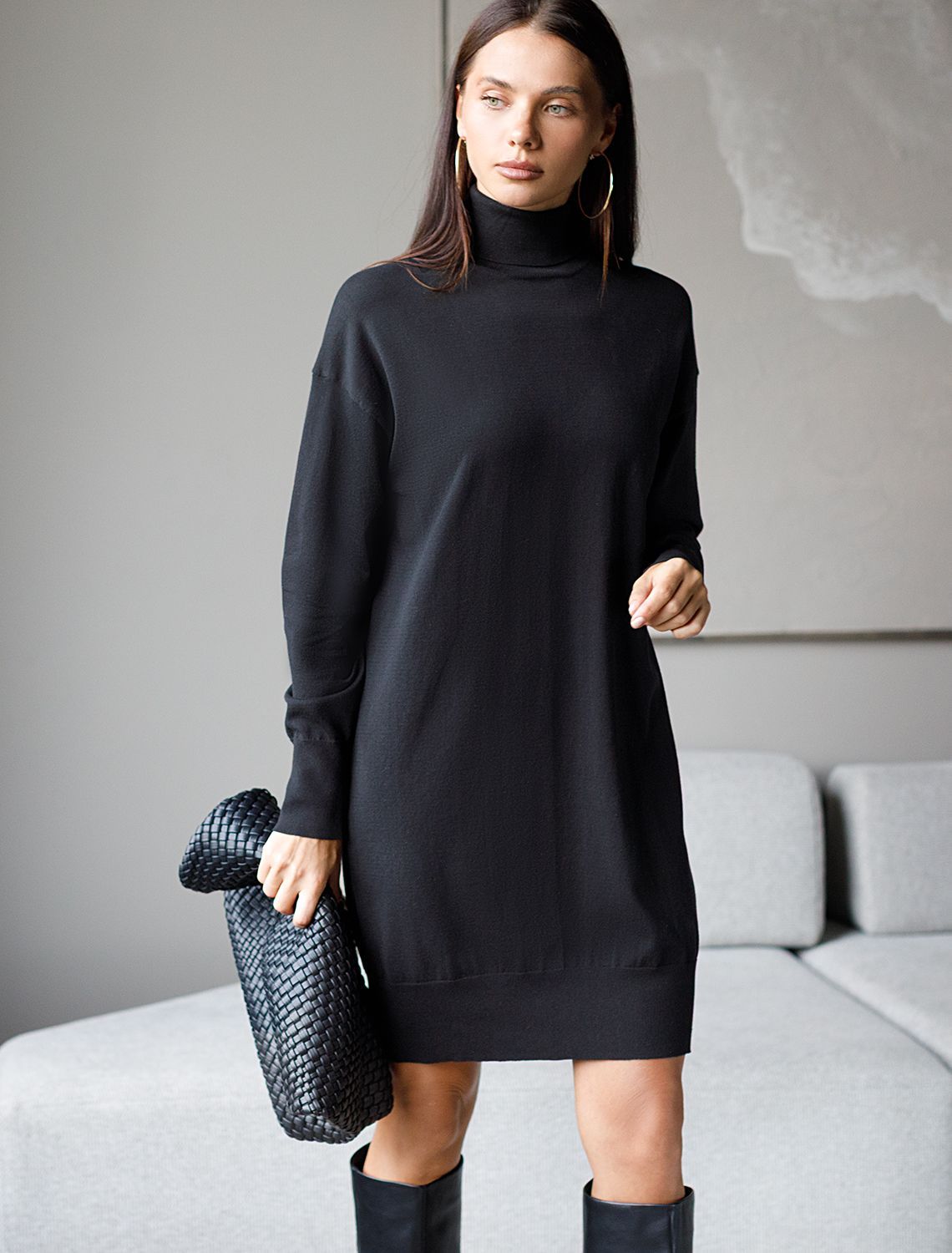 Платье тонкой вязки из хлопка с нейлоном D32.108 черный