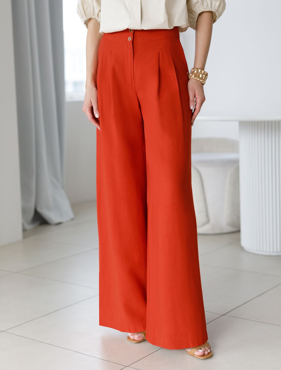 Ст.цена 2890р Брюки-палаццо из плотного лиоцелла D24.267 терракотовый