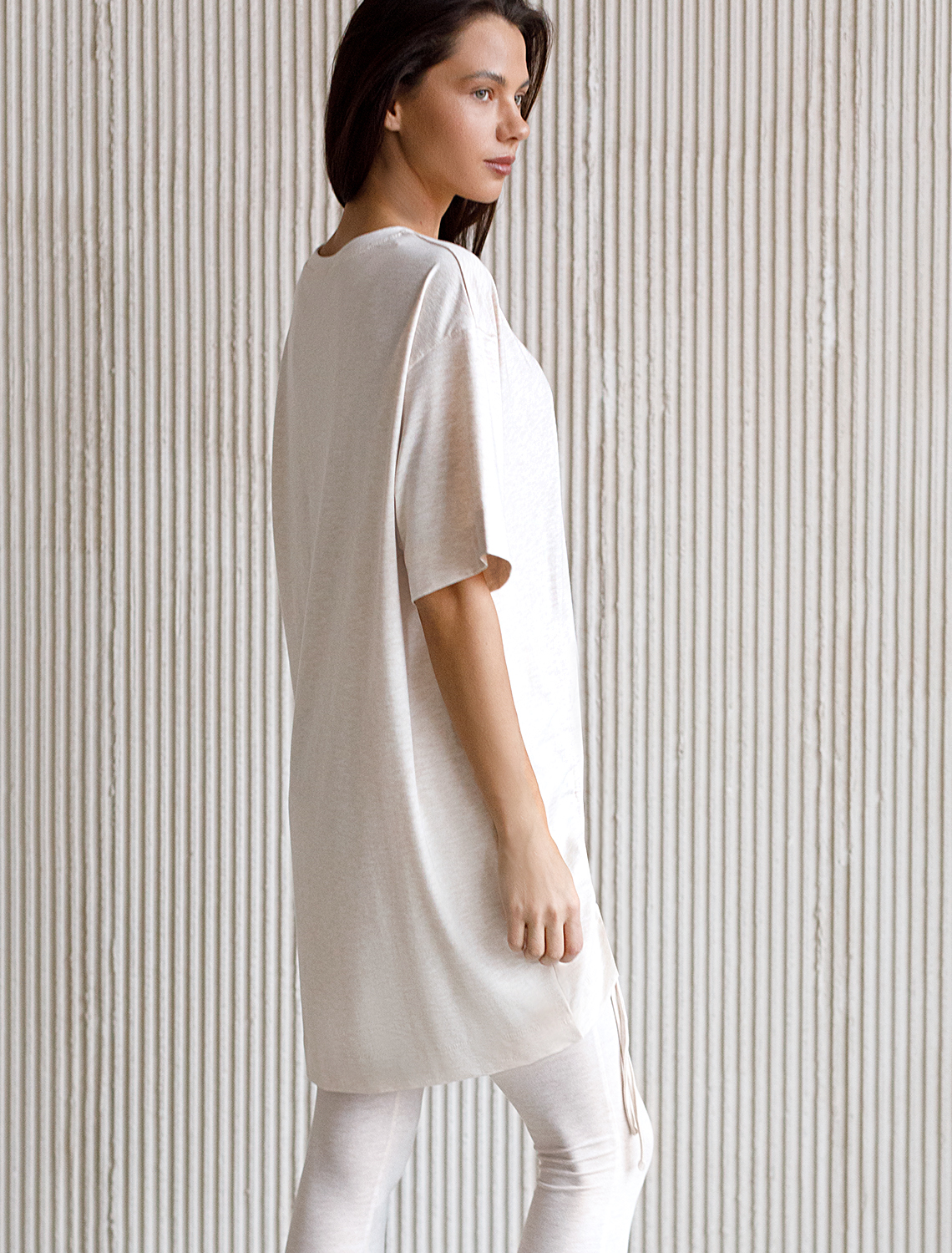 Ст.цена 1840р Ассиметричное платье-туника из премиального хлопка D42.115 бежевый меланж