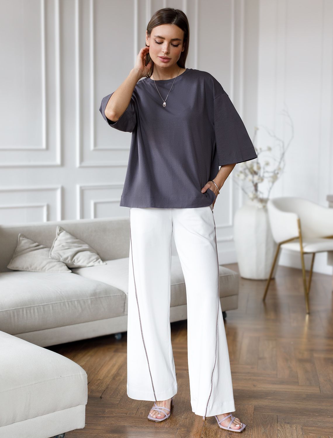 Ст.цена 1350р Свободная футболка из эластичного хлопка D49.004 темно-серый