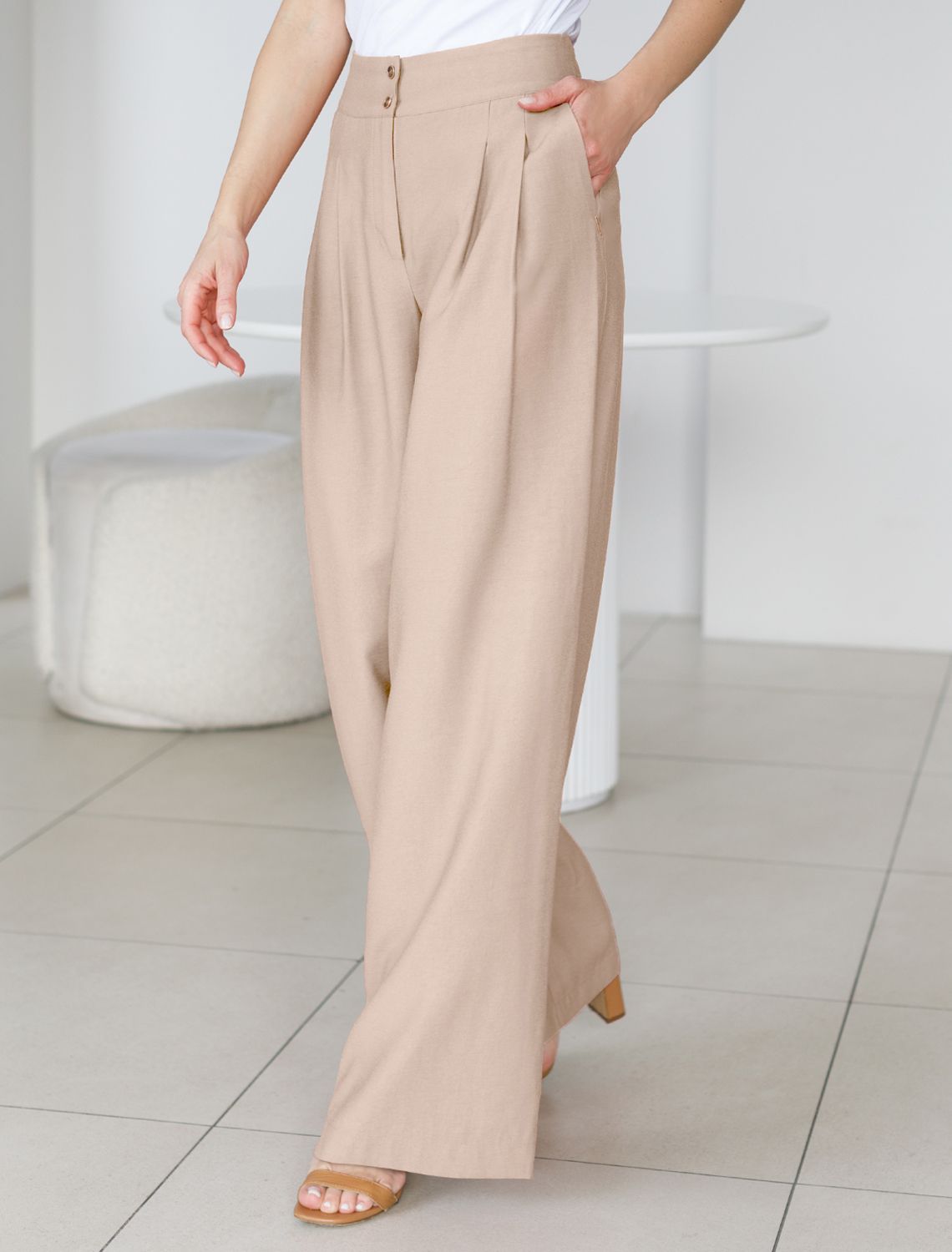 Ст.цена 2890р Брюки-палаццо из плотного лиоцелла D24.267 светло-бежевый