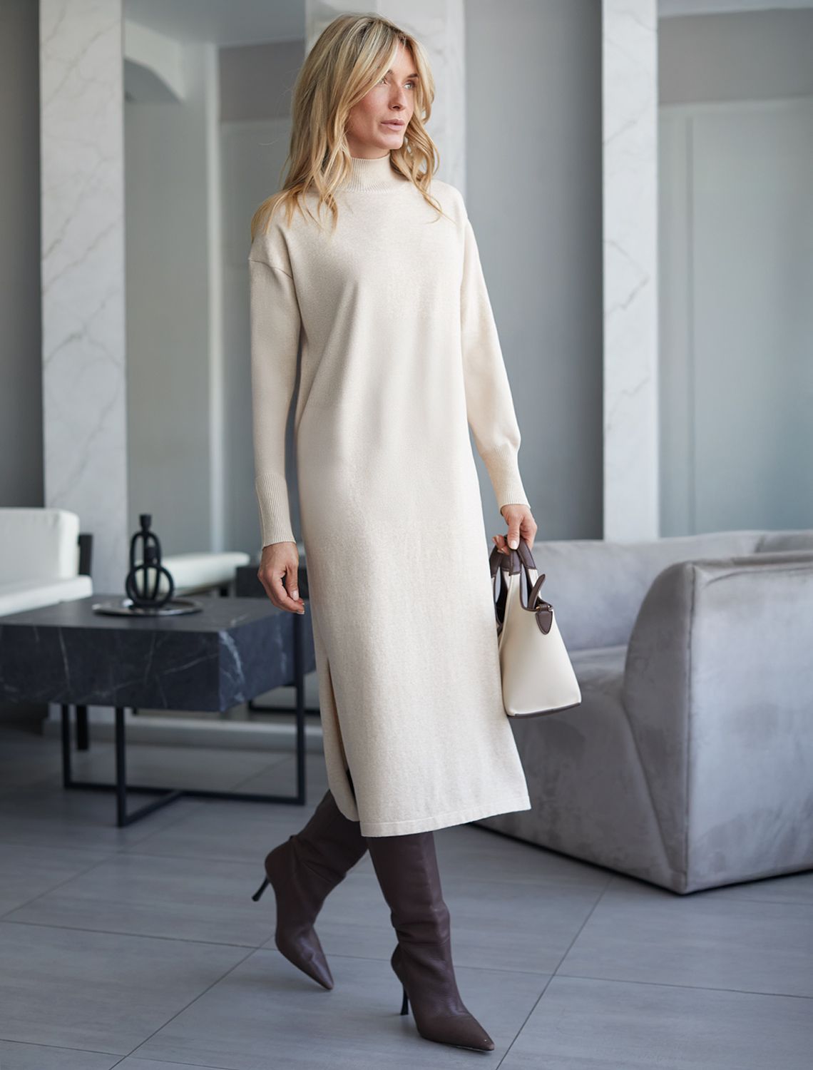 Платье тонкой вязки из хлопка с нейлоном D32.106 бежевый меланж