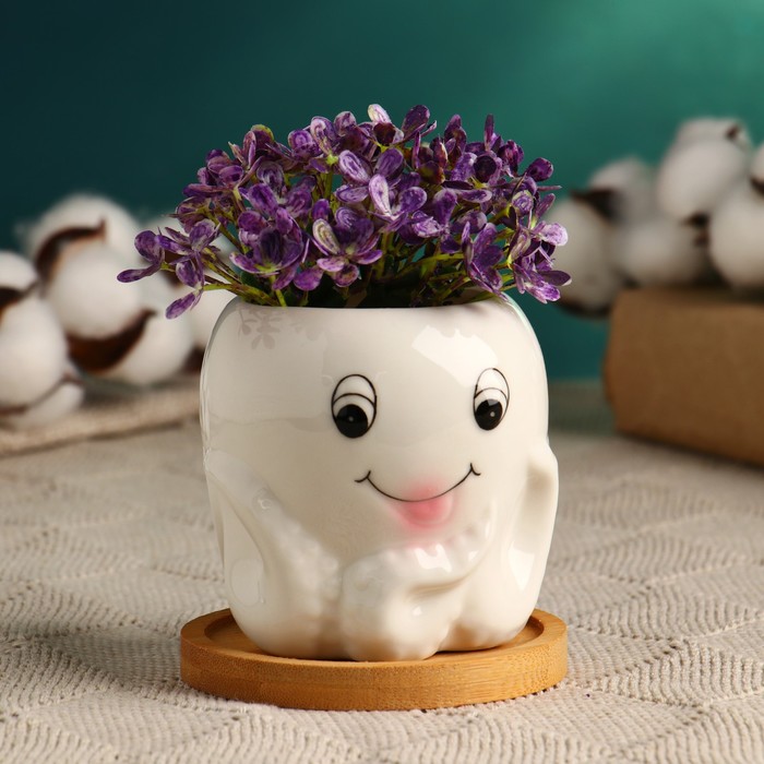 Горшок для цветов «Осьминожка» керамический, 200 мл, 8×8×7.5 см, белый