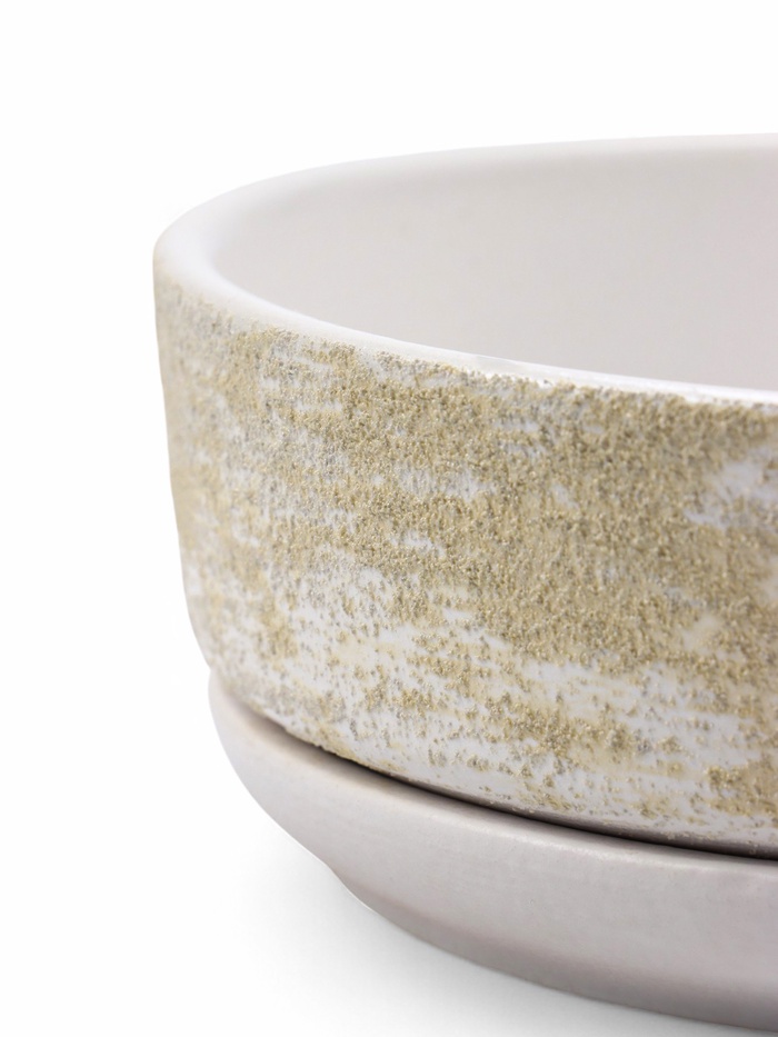 Горшок - бонсайница «Нави», для кактусов и суккулентов, 600 мл, d=15 см, h=5.5 см, керамика, с поддоном, белый