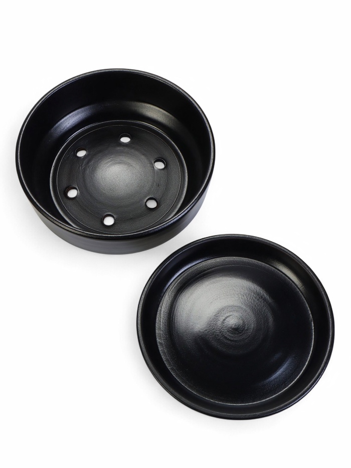 Горшок - бонсайница «Огма» для кактусов и суккулентов, 3 л, d=26 см, h=8 см, керамика, с поддоном, чёрный