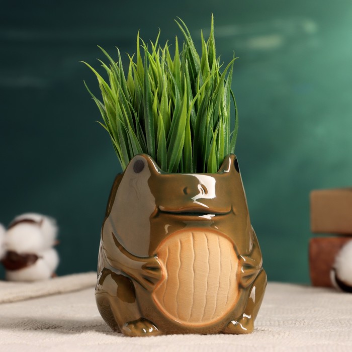 Декоративный горшок для цветов «Лягушка», 300 мл, 8.5×8×9 см, керамический