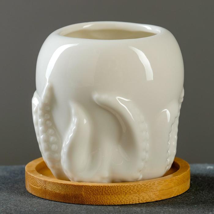 Горшок для цветов «Осьминожка» керамический, 200 мл, 8×8×7.5 см, белый