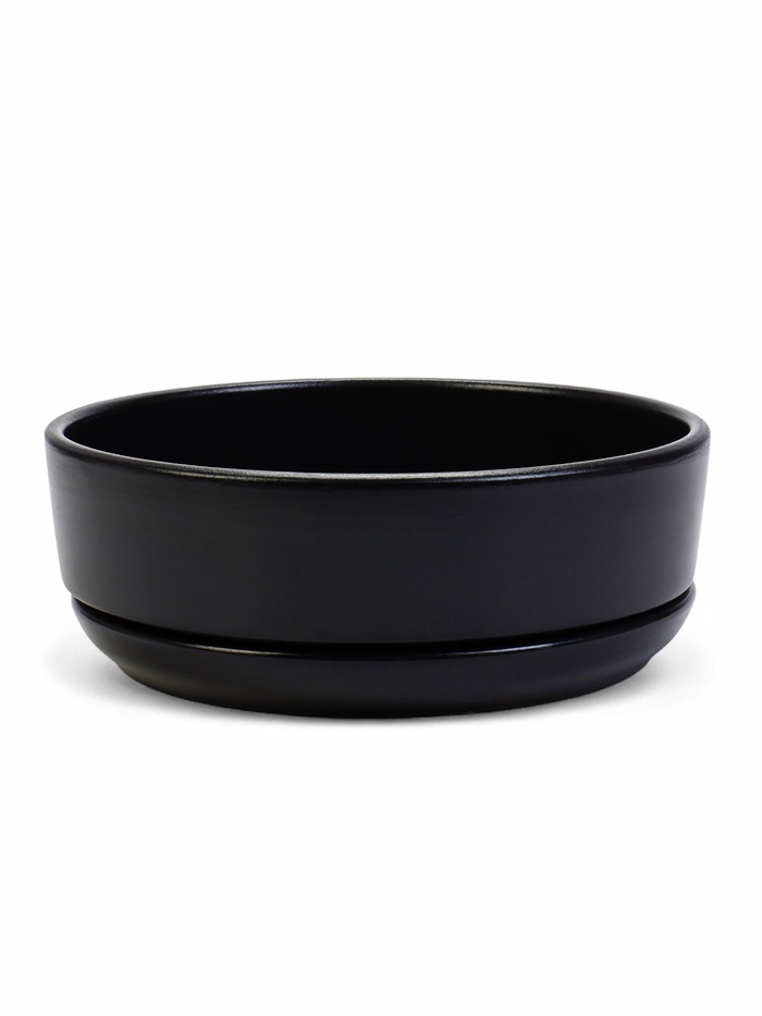 Горшок - бонсайница «Огма» для кактусов и суккулентов, 3 л, d=26 см, h=8 см, керамика, с поддоном, чёрный