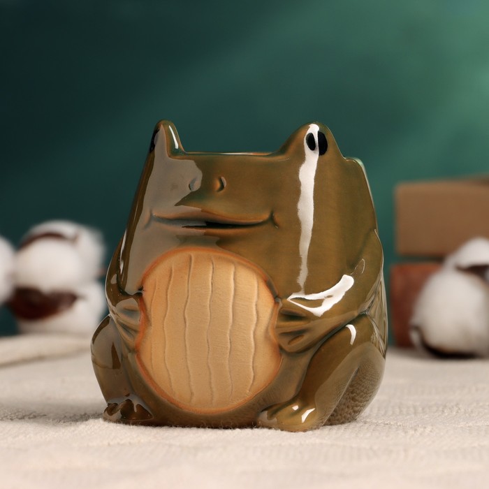 Декоративный горшок для цветов «Лягушка», 300 мл, 8.5×8×9 см, керамический